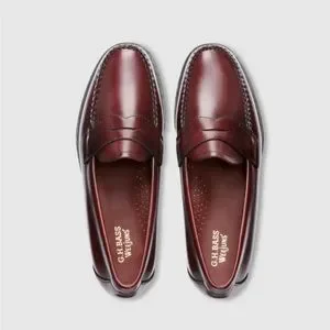 GH Bass & Co Weejuns Mens 9.5D Logan Flat Strap Loafers Wine Leather Slip-ons GH Bass Weejuns Logan Wine Leather Flat Half Strap Penny  main image 2